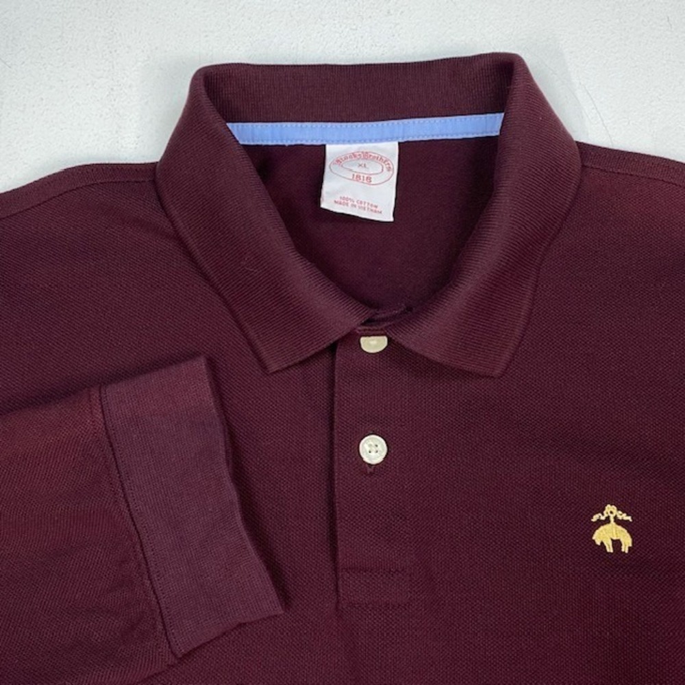 Brooks Brothers 1818 Boys XL Long Sleeve Polo Shirt Burgundy Cotton Pique Logo